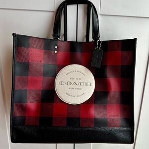Coach Dempsey Tote Bag 40 With Buffalo Plaid Print And Coach Patch